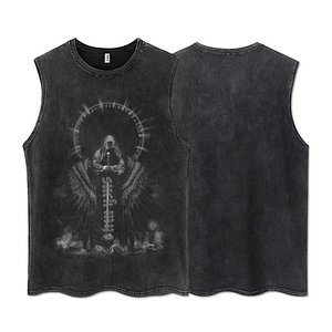 Men's Sleeveless <b>Tank</b> <b>Top</b> <b>Black</b> Cotton O-Neck Printed Design Breathable Fashion Style - Product Image 4