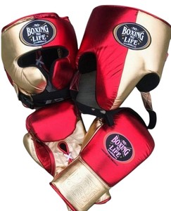 Guantes de Boxeo Personalizados 'No Boxing No Life', Conjunto de Protección para la Cabeza, Rojo y Dorado, con Cordones, Protección Completa para los Dedos, Equipo de Entrenamiento para Adultos, Protector Inguinal, Winning Boxing - Product Image 1