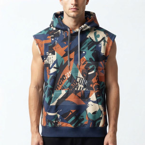 <b>Sleeveless</b> <b>Hoodie</b> Cotton Pullover Hooded Sweatshirt Athletic Workout Gym Training Casual Streetwear Breathable Fabric - Product Image 3