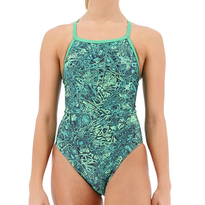 Maillot de bain une pièce pour femme, vert uni, en spandex et polyester, UPF50+, séchage rapide, 2 mm d'épaisseur, sans manches, col rond, à enfiler - Product Image 1