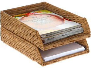 Handwoven Rattan Paper Tray Organizer 2 Tier Natural Wicker <b>Document</b> Tray Desk Organizer <b>File</b> Storage Tray Office Home Desktop - Product Image 4