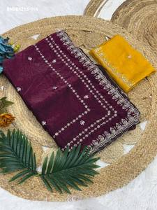 Premium Collection Space Silk with Zari & Sequin Embroidered <b>Saree</b>-<b>Blouse</b> Set Collection Online Shopping India <b>Saree</b> Love - Product Image 2