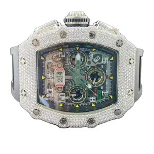 นาฬิกาข้อมือผู้ชายสไตล์ฮิปฮอป หรูหรา แฟชั่น หน้าปัดควอตซ์แก้วโมอิสซาไนต์ ตัวเรือนสแตนเลสสตีล สายสแตนเลสสตีล กลไกควอตซ์ ประดับเพชรแล็บ - Product Image 1
