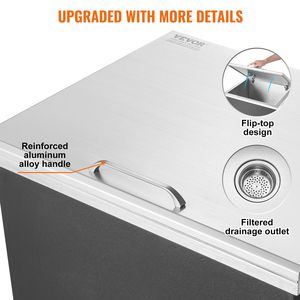 Contenitore per Ghiaccio Commerciale in Acciaio Inox 28"L X 16"W X 17"H, Vasca per Bevande da 40 qt per Cucina Esterna con Coperchio a Cerniera - Product Image 5