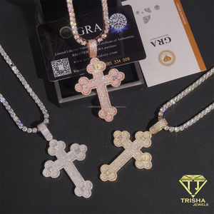 Oversized Cross Pendant With Round Moissanite Diamonds 925 Sterling Silver Iced Out Hip Hop Rapper Style Necklace - Product Image 5