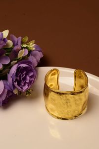 Luxury Textured Gold Plated Brass Wide Cuff <b>Bracelet</b> for Women Handmade Statement Bohemian Jewelry - Product Image 3