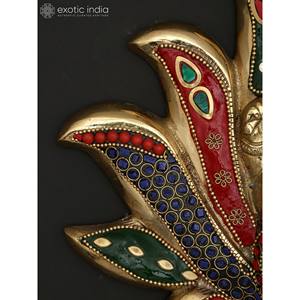 รูปปั้นทองเหลืองติดผนัง10 "bhagawan Ganesha ที่แขวนอยู่บนผนังลายดอกบัวที่สลับซับซ้อน - Product Image 4