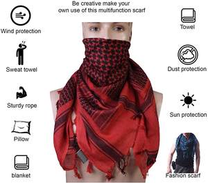 Écharpe Shemagh Keffiyeh carrée rouge et noire, motif tropical, foulard arabe traditionnel à carreaux, écharpe tactique du désert, qualité supérieure en coton - Product Image 3
