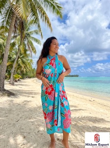 Paréo Sarong Personnalisé en Satin et Mousseline, Motif Floral Traditionnel à Pois, Tissé Léger 100% Rayonne, Cache-maillot de Plage, Tissu pour Hôtels et Resorts, OEM ODM - Product Image 2