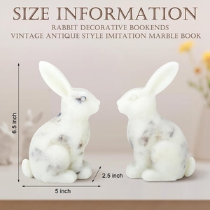 Vintage Rabbit Bookends Imitation Marble Decorative Stone Sculptural 2Pcs 6.5inch Height Easter Style - Product Image 2