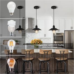 Lampada a Sospensione Vintage Stile Fattoria in Metallo Nero con Telaio Lungo Regolabile Attacco E26 Senza Lampadina Non Assemblata - Product Image 3