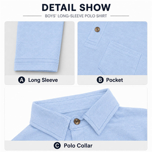 Polo à manches longues bleu clair pour garçons, en coton tricoté, uniforme scolaire, vêtements décontractés pour tous les jours, polos de golf pour enfants - Product Image 3