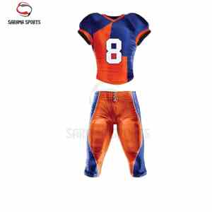 ชุดอเมริกันฟุตบอลที่สวมใส่สบาย พร้อมเสื้อและกางเกงขาสั้นพิมพ์ลายโลโก้ปักแบบซับลิเมชั่น อุปกรณ์ฟุตบอลที่ทันสมัย - Product Image 1