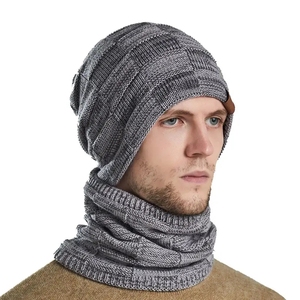 Ensemble bonnet et écharpe d'hiver, bonnet chaud en tricot doublé de polaire, cache-cou unisexe, ensemble deux pièces - Product Image 4