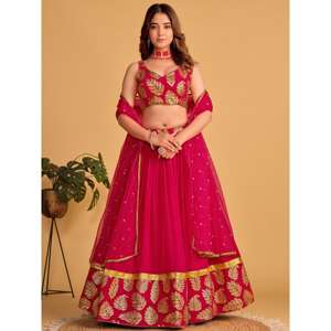 Maravillosas Lentejuelas Rosadas Georgette Lehenga Choli Con Dupatta - Product Image 6