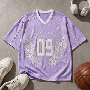 เสื้อเจอร์ซีย์กีฬาตาข่ายสไตล์ Y2K แบบโอเวอร์ไซส์ สีม่วงลาเวนเดอร์ Heaven Sent 09 ปักลายปีกนางฟ้า เสื้อผ้ากีฬาย้อนยุค - Product Image 5