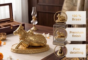 Ídolo de Nandi chapado en latón puro de Jaipur Metals |   Estatua Hindú Hecha a Mano 100% en Latón |   Regalo para el hogar, la oficina y la ceremonia Pooja |   10x6x6 cm |   198g - Product Image 2