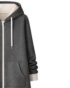 Sudadera con capucha larga con cremallera, color gris carbón, abrigo de invierno de forro polar para mujer, ropa exterior informal de gran tamaño con bolsillos, OEM personalizado - Product Image 5