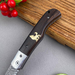 มีดพับเหล็กดามัสกัส DIY OEM พกพาสะดวกสำหรับตั้งแคมป์กลางแจ้ง ลายทองแดงรูปสัตว์ - Product Image 2