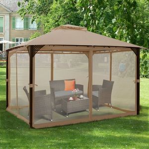 Gazebo da Esterno 12 x 10 Piedi con Doppio Tetto e Zanzariera, Tettoia e Pergola Durevoli per Ombreggiatura e Privacy - Product Image 4