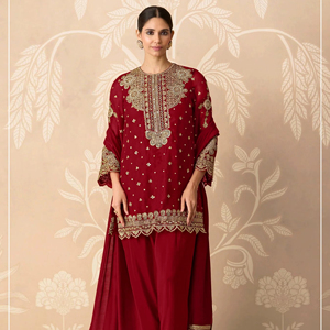 Salwar Kameez semi-couturié en Georgette avec broderie et travail de sequins, style moderne pour fêtes, mariages et Diwali - Product Image 1