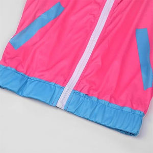 Survêtement pour filles rose et bleu à blocs de couleur, fermeture éclair intégrale, sportif et décontracté, idéal pour le printemps, 100 % polyester, léger, coupe classique - Product Image 4