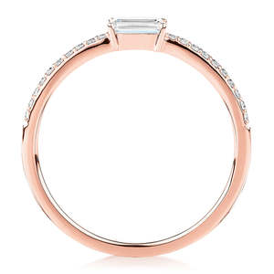 0.39 CT Emerald Cut Lab Grown Diamond Engagement <b>Ring</b> Pave Band 14K Rose Gold <b>Thin</b> IGI Certified Rhodium Plated Minimalist - Product Image 2