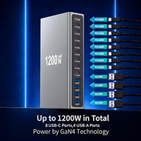 Station de charge USB de bureau 12 ports 1200W GaN4 à affichage numérique, chargeur rapide multi-appareils 8PD140W 4QC30W pour ordinateur portable