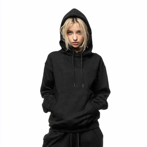 Women Black Hooded Tracksuit 100% Cotton Full Length Loose Fit Casual <b>Jogger</b> <b>Set</b> With Side Pockets Autumn Wear - Product Image 3