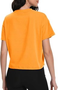 Wholesale Women's Orange <b>Cropped</b> Gym T-Shirt Short Sleeve O-Neck Casual <b>Top</b> Knitted Solid Color Box Fit Style - Product Image 2