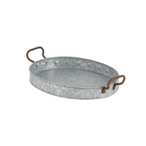 Plateaux de service en métal galvanisé avec poignées rondes, décor vintage gris style ferme, chariots de rangement durables en fer pour usage intérieur et extérieur - Product Image 2