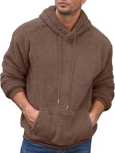 <b>Mens</b> <b>Hoodie</b> <b>Sherpa</b> Fuzzy Soft Casual Sweatshirts Long Sleeve Classic Pullover Drawstring Hooded Outwear - Product Image 3