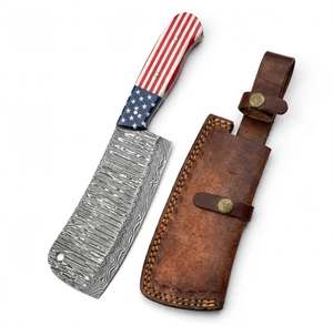 Couteau à viande artisanal en acier Damas, manche en résine, étui en cuir, outil de cuisine - Product Image 1