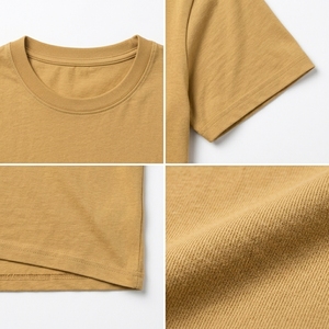 เสื้อยืดผู้ชาย สีพื้น แขนสั้น ทรงปกติ ผ้าคอตตอนเจอร์ซีย์ สวมใส่สบาย สีเหลืองมัสตาร์ด เสื้อยืดคอกลมผู้ชาย - Product Image 6
