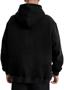 Sudadera con Capucha Negra para Hombre, Corte Holgado, Algodón French Terry, Color Sólido, con Bolsillo, Manga Regular, para Otoño - Product Image 2