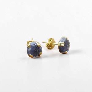 Dyed Sapphire Raw Gemstone Gold Electroplated <b>Studs</b> <b>Earrings</b> Jewelry for Wholesale - Product Image 2