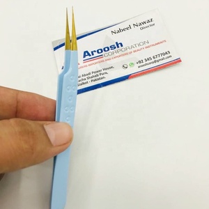 Haute Qualité Professionnel En Acier Inoxydable Bébé Bleu Enduit Extension De Cils Pince À Épiler Pointu Or En Gros Durable Élégant - Product Image 5