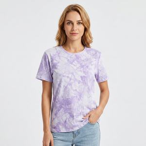Men's <b>Tie</b>-Dye Short Sleeve T-Shirt O-Neck Regular Fit Casual <b>Knitted</b> Purple White Patterned Summer Wear - Product Image 3