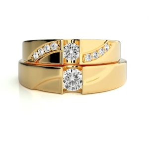 925 Sterling Silver Gold Plated <b>Couple</b> <b>Rings</b> with Cubic Zirconia Solitaire Design <b>for</b> Wedding - Product Image 3