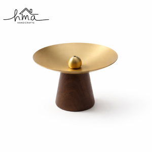 Moderno Porta Incienso de Latón con Base de Madera, Estilo Cuenco, Quemador de Varillas, Decorativo para el Hogar, Atrapador de Cenizas - Product Image 1