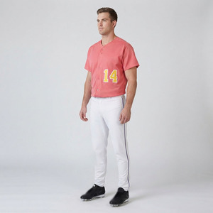 Maillot de baseball corail pour homme, imprimé numéro et nom, manches courtes, boutonnage frontal, coupe droite, uniforme de joueur adulte - Product Image 6