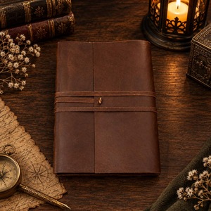 Diario de Cuero Hecho a Mano Extra Grande, Personalizado, Encuadernado Estilo Vintage, Cuaderno de Escritura Grimoire, Papel Rústico con Borde Deshilachado, Regalo, 100 Hojas - Product Image 6