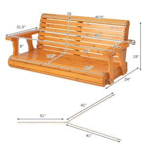 Balançoire de véranda en bois pour 2 personnes avec chaînes de suspension, 1 pièce, pour jardin, cour ou patio - Product Image 6