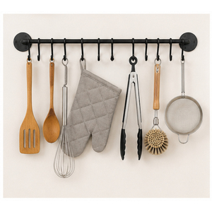 Wall Mounted Pot Rack with S <b>Hooks</b> <b>Kitchen</b> Rail Organizer for Pots and Pans Space-Saving Matte Black Utensil Hanging Racks - Product Image 1