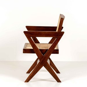 เก้าอี้ไม้สไตล์ Pierre Jeanneret แบบขายส่ง ขา X พร้อมที่วางแขน หุ้มด้วยหวายธรรมชาติ สำหรับห้องรับประทานอาหารและห้องทำงาน - Product Image 3