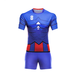 Vente en gros de maillots de rugby personnalisés, uniforme de rugby, polo bleu uni à manches courtes, uniformes de rugby sublimés pour hommes - Product Image 6