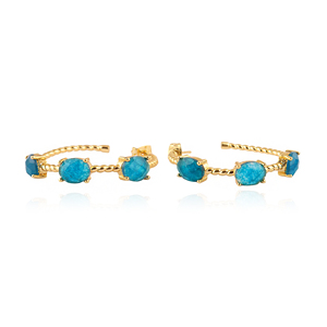 Best selling jewelry oval cut blue apatite jade twisted rope hoop <b>earrings</b> brass 18k gold plated prong set triple gemstone hoops - Product Image 1