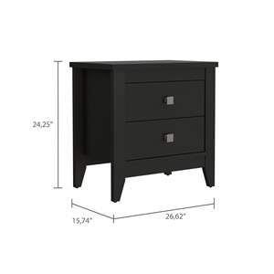 Table de chevet pour chambre à coucher moderne à quatre pieds Breeze noir avec deux tiroirs - Product Image 3