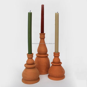 Ensemble de bougeoirs arrondis modernes en terre cuite Paire de bougeoirs sculpturaux de style galet pour intérieurs minimalistes et intérieurs de maison - Product Image 5