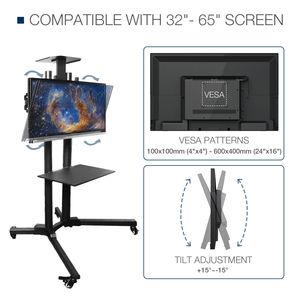 Supporto TV Mobile su Ruote per Schermi da 32-65 Pollici, Carrello TV Regolabile fino a 60 kg con Ripiano per Laptop - Product Image 6